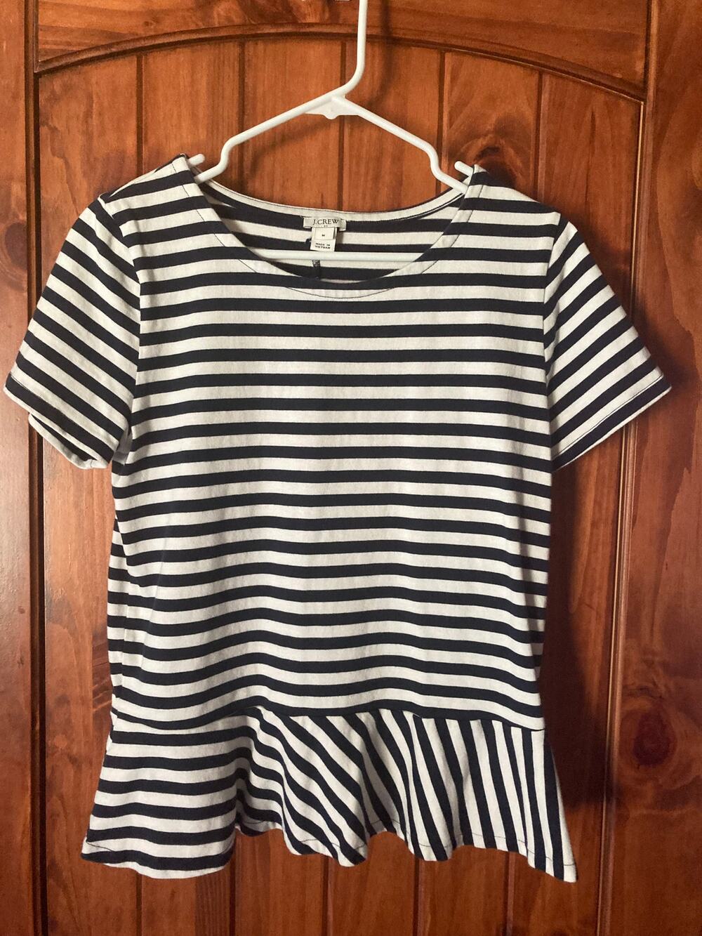 J. Crew navy and white stripe ladies medium top